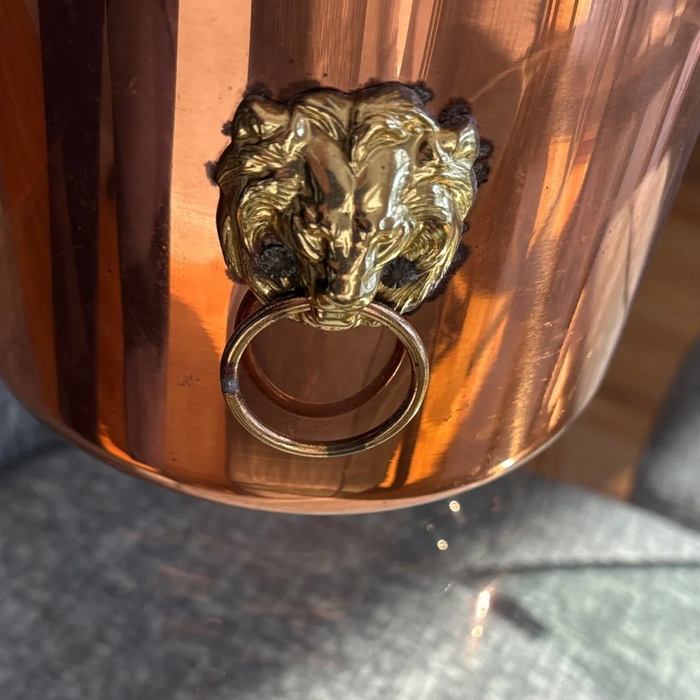 Vintage Copper-Colored Ice Bucket with Tongs